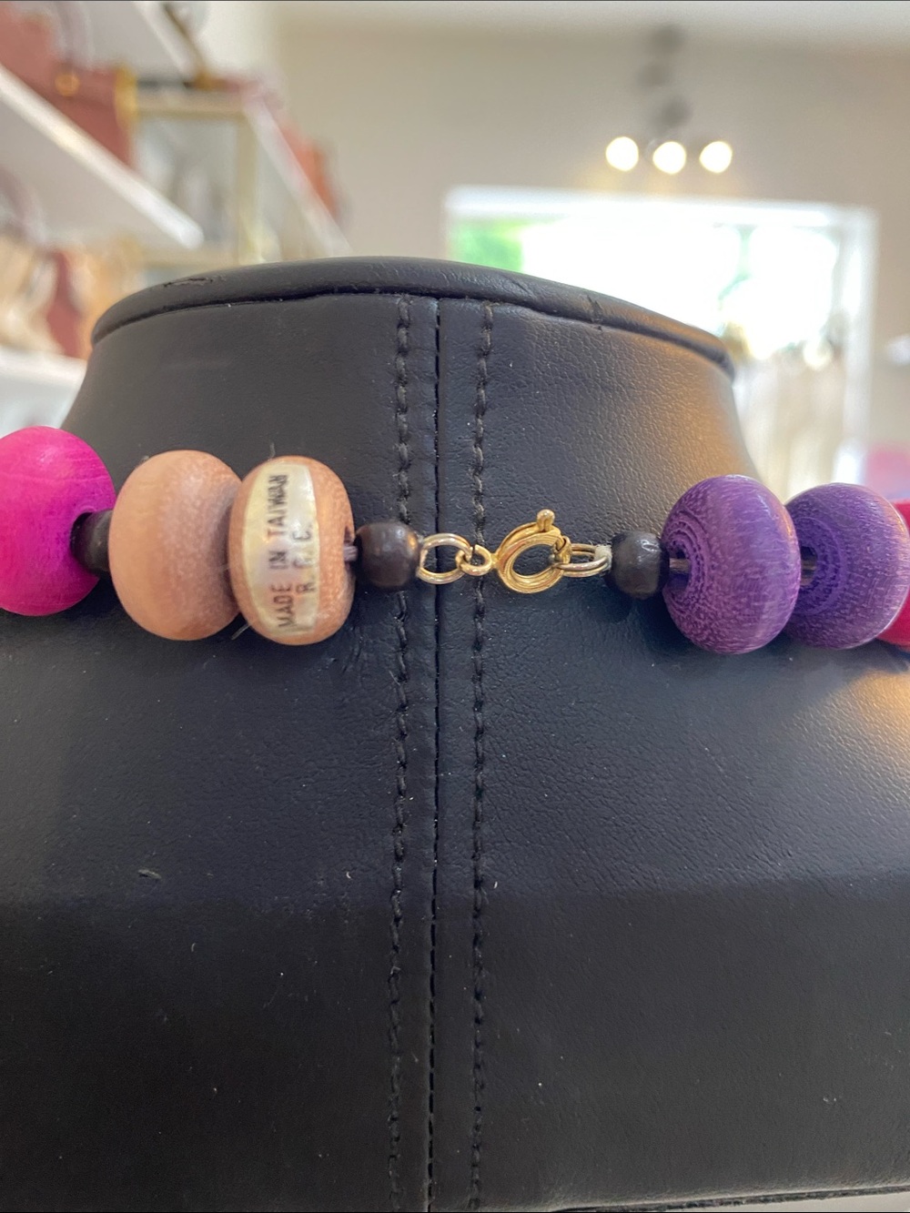 Multicolor Beaded Statement Necklace - Pink, Blue, Purple, Tan - Picture 2 of 4